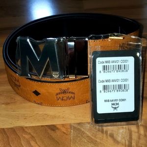 MCM Claus Reversible Belt Cognac, Silver Buckle